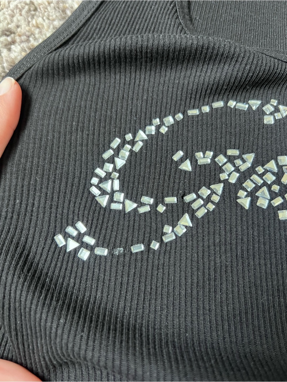 Guess Black Ribbed Tank with Crystal Logo Script - Picture 4 of 4